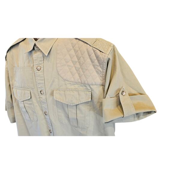Vintage Willis & Geiger sz XL khaki shootin shirt double pocket shoulder patch # - Picture 2 of 7